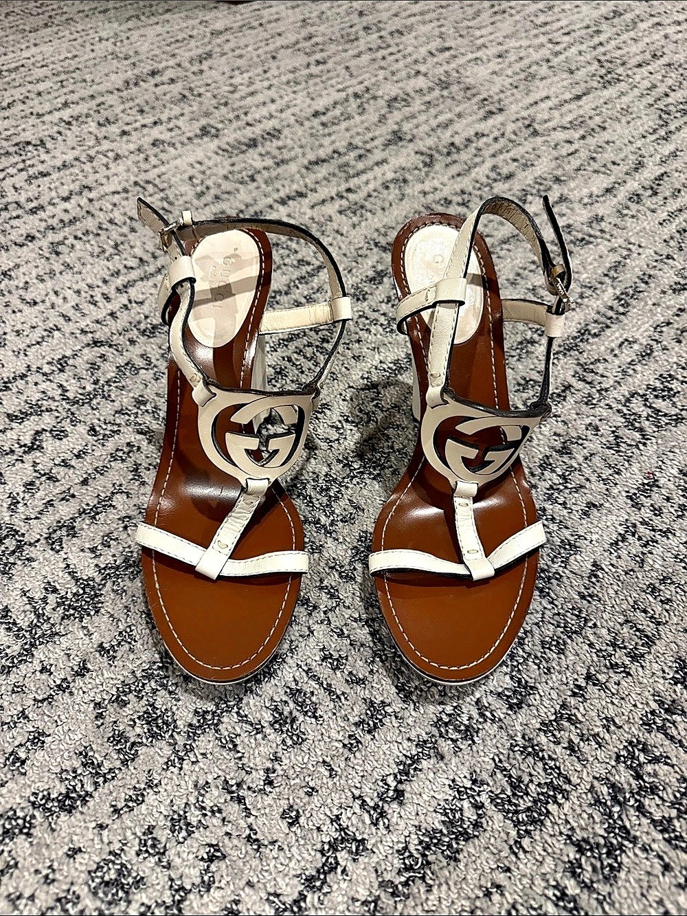 Gucci Interlocking G Cutout Leather Platform Wedge Sandals EU 38